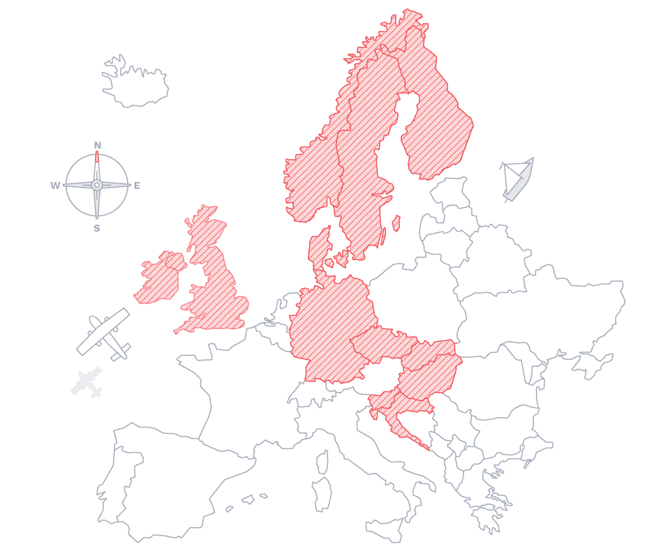 Map of Europe with the countries where Studio Fontána operates